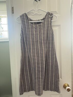 Vintage Fairweather Sleeveless Plaid A-Line Dress in Blue and Cream